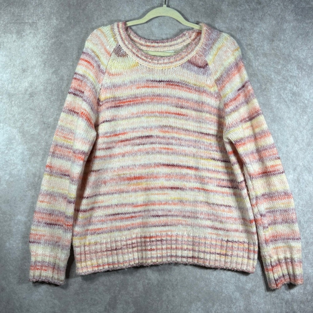 LOFT Sweater Womens Size XL Pink Striped Knit Crew Neck Pullover Cottagecore